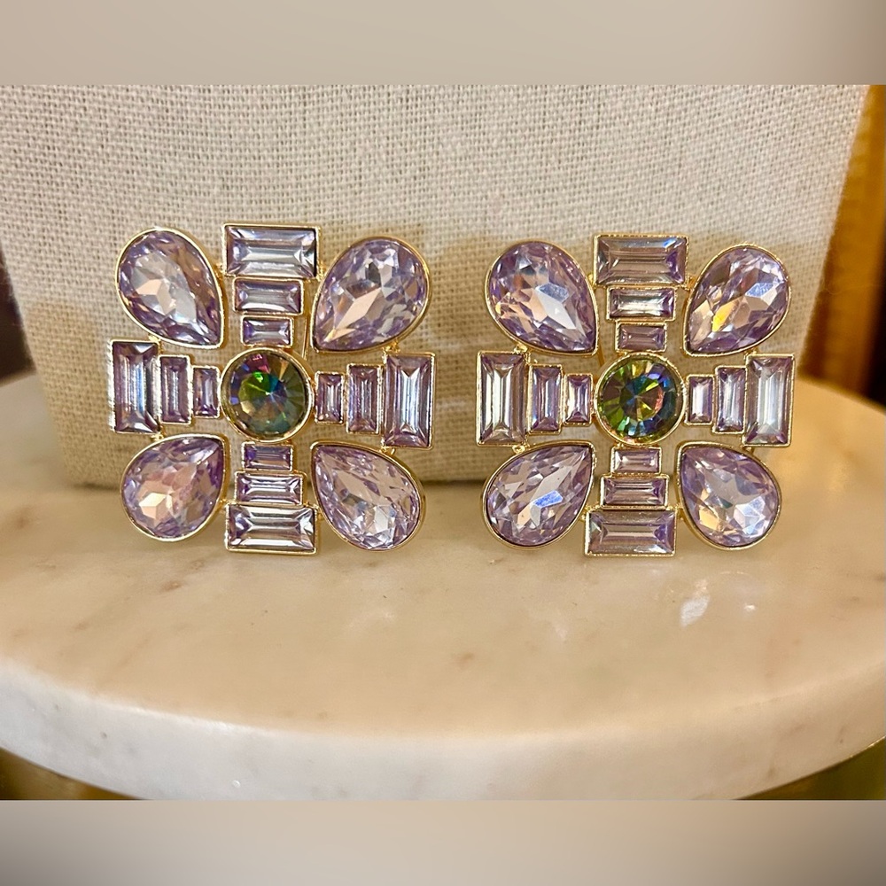 Gorgeous Vintage Style Lavender Crystal Geometric Cross Earrings